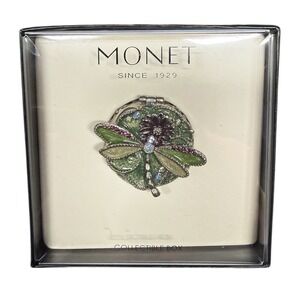 Monet "Purple Dragonfly" Collectible Enamel Keepsake Trinket Box With Flowers